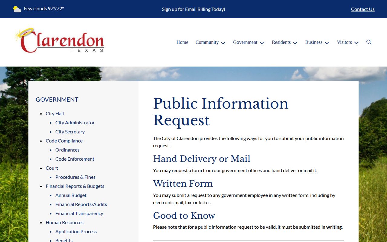 City of Clarendon public-information request source