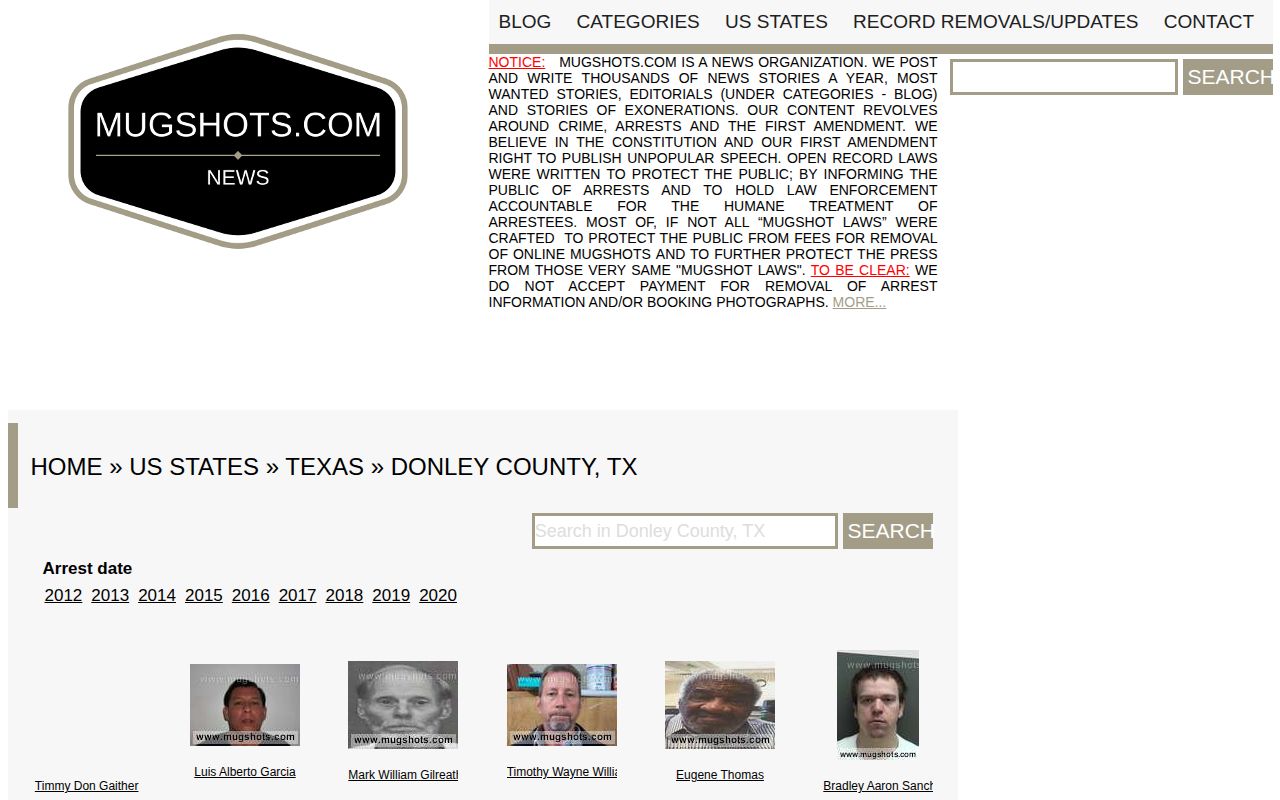 Donley County secondary mugshot source limitation